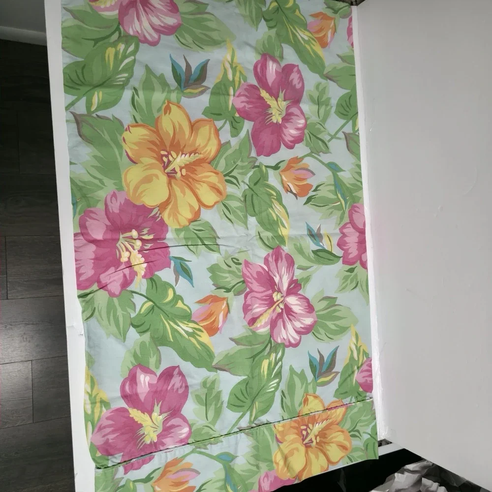 VTG Ralph Lauren Sandy Lane Tropical Hibiscus Pillowcase Pair Blue Pink Standard